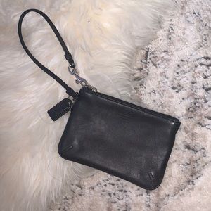 NWOT Black Coach Leather Wristlet Pouch Bag